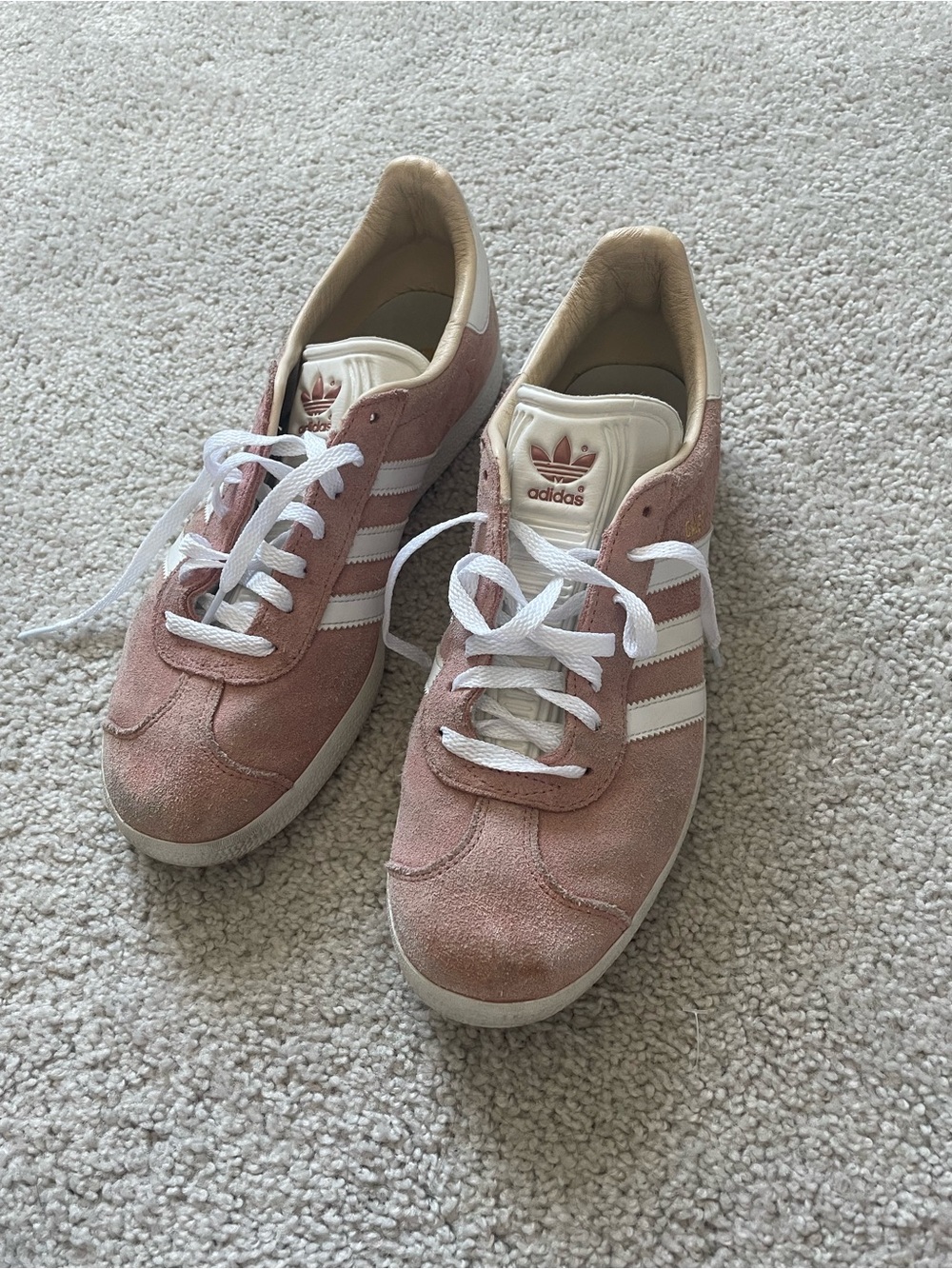 adidas Women’s Pink Suede Sneakers with White Stripes